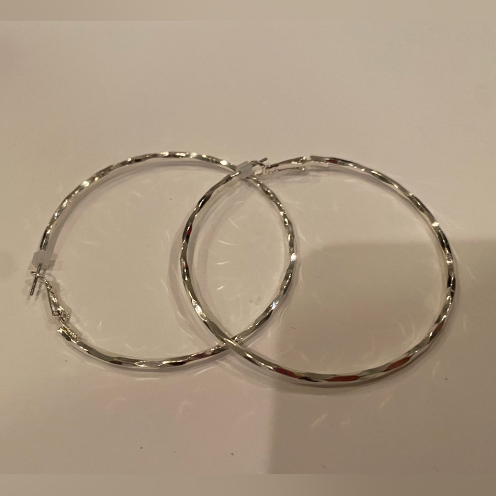 Anthropologie large  hammered hoop 2.25”  earrings silver